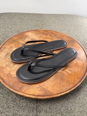 J. Crew Factory Black Leather Flip Flop Sandals